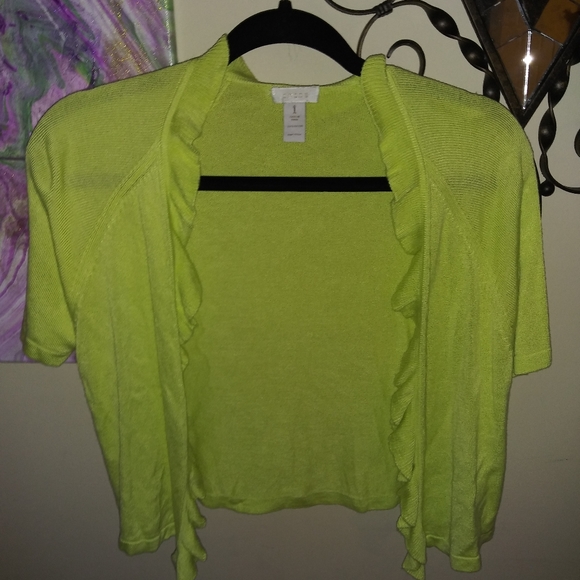 Chico's Bright Green Ruffle Cardigan - Picture 1 of 3